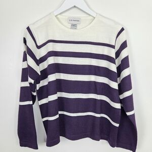 100% Cashmere Crew Neck Purple Stripe Sweater from C. D. Petites Women's Size L